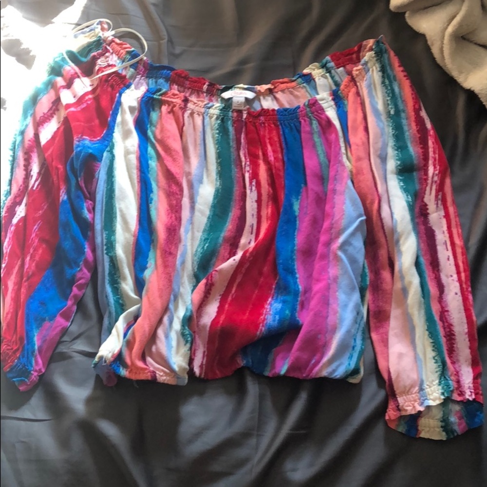 Striped,off the shoulder,cropped shirt